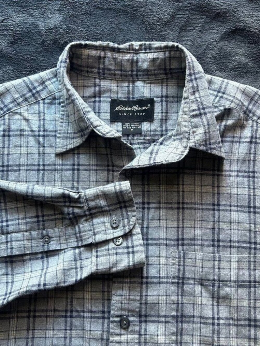 Eddie Bauer Men’s Plaid Long Sleeve Button Front Shirt M Gray